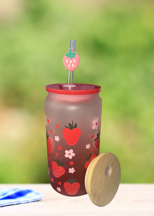 STRAWBERRY GLASS CUP 16oz
