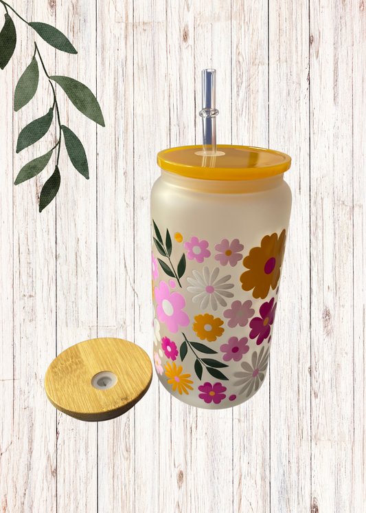FLOWERS GLASS CUP 16oz